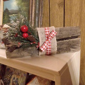 Old Weathered Wood Block Christmas Decor Shelf Sitter Mantle Table Centerpiece